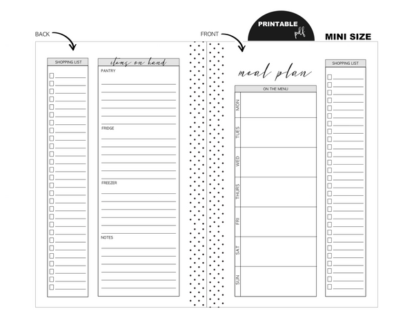 Mini Meal Planning Fold Out Inserts <PRINTABLE PDF>