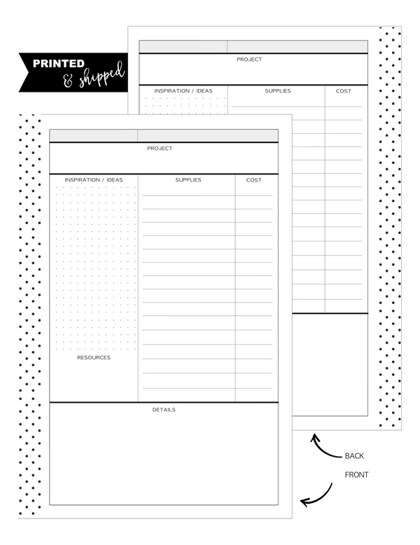 Project Planner Fill Paper  <PRINTED AND SHIPPED>