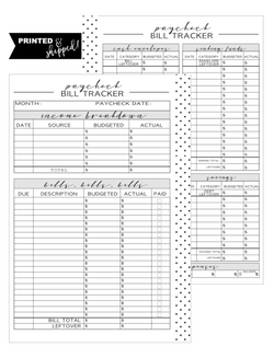 Budget Workbook [Weekly Only] Planner Inserts <PRINTED AND SHIPPED>