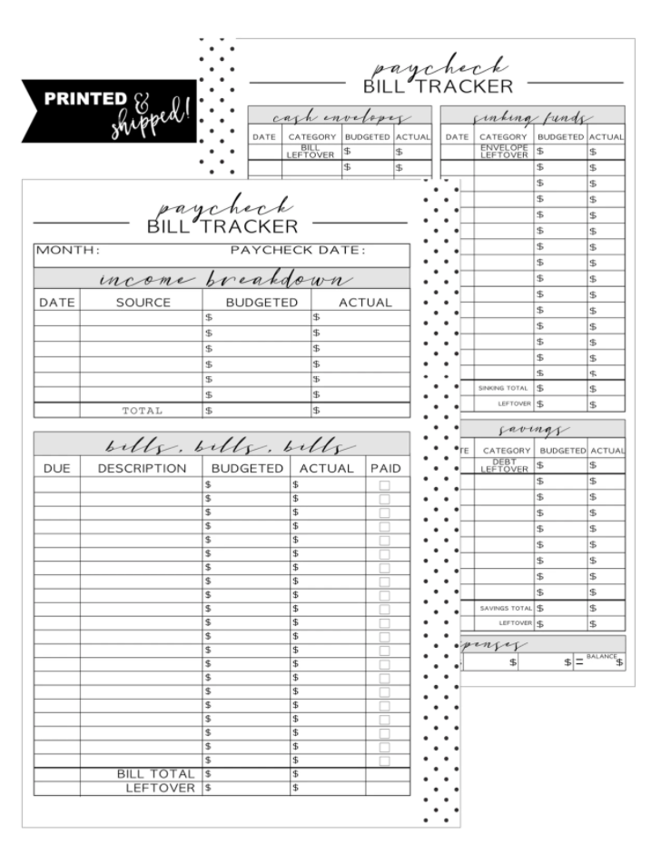 Budget Workbook [Weekly Only] Planner Inserts <PRINTED AND SHIPPED>