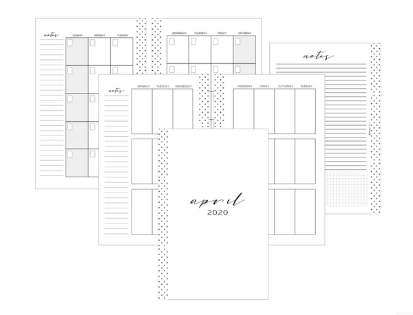 Vertical Planner Inserts MONDAY START [Full Year] <Un-Dated PRINTED AND SHIPPED>