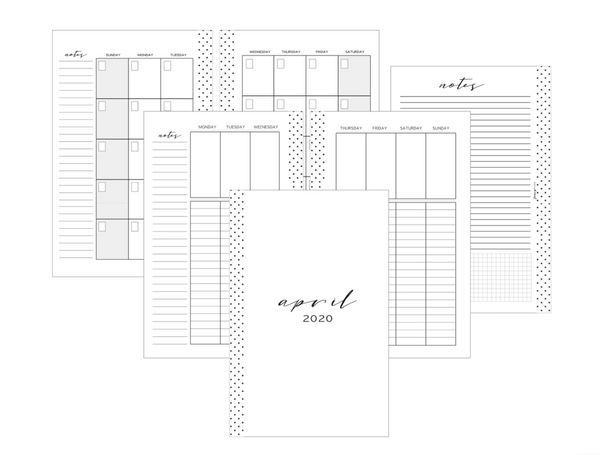 Vertical Lined Planner Inserts MONDAY START [Full Year] <Un-Dated PRINTED AND SHIPPED>