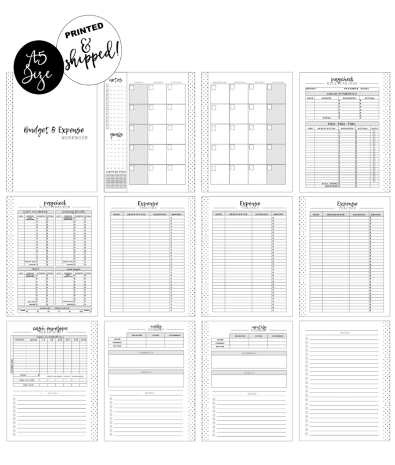 Budget Workbook [Month + 1 Week] Planner Inserts <PRINTED AND SHIPPED>