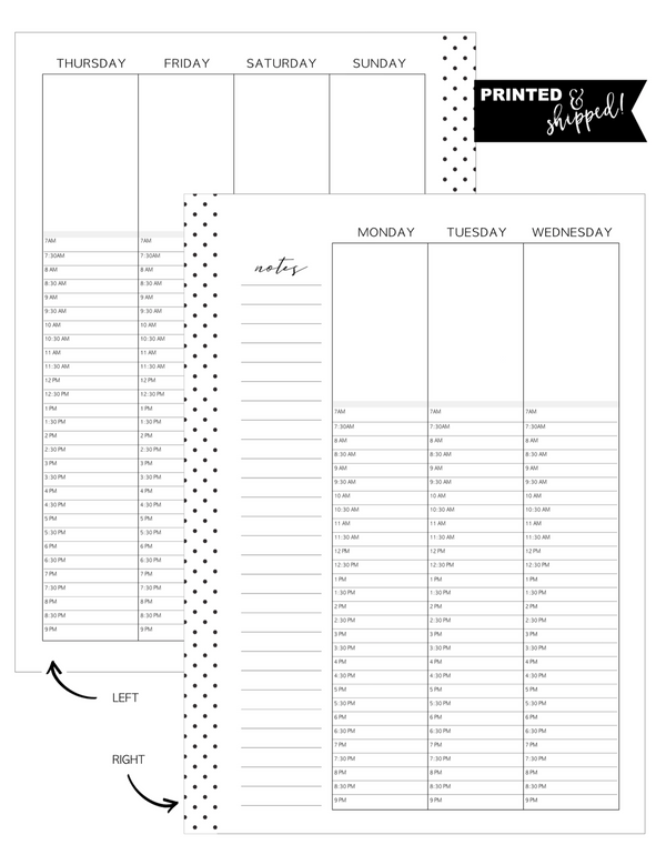 Oops/Overflow Full Year Planner Inserts MONDAY START <Un-Dated PRINTED AND SHIPPED>