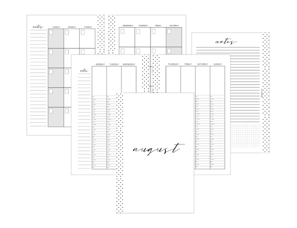 Vertical Hourly Planner Inserts MONDAY START [One Month] <Un-Dated PRINTED AND SHIPPED>