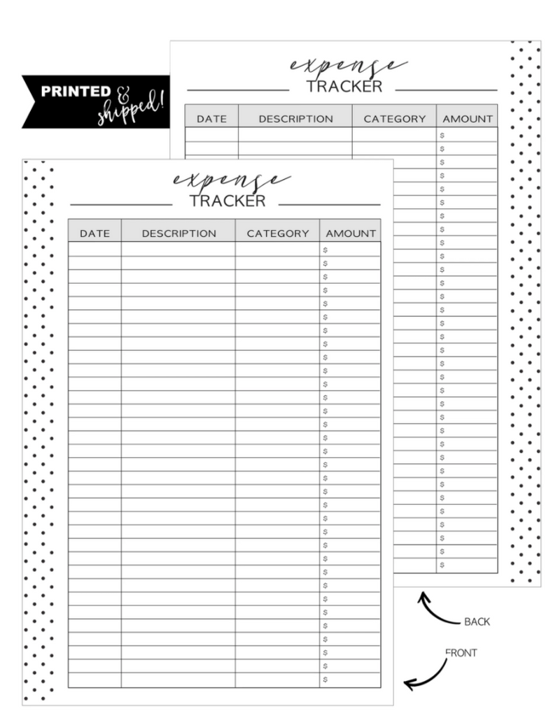 Expense Tracker Fill Paper Inserts <PRINTED AND SHIPPED>
