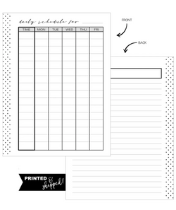 Daily Schedule Fill Paper Inserts <PRINTED AND SHIPPED>