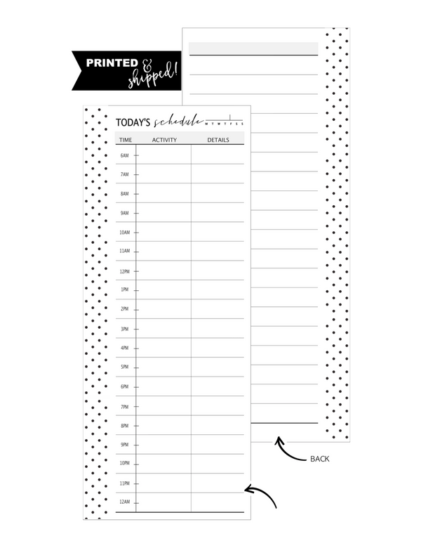 A5 + Half Letter Half Sheet Today's Hourly Schedule Fill Paper Inserts <PRINTABLE PDF>