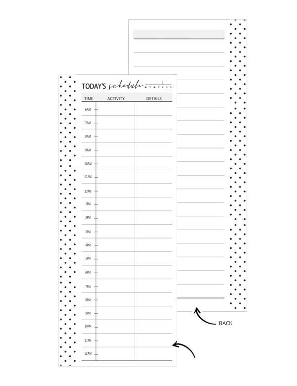 Half Sheet Today's Hourly Schedule Fill Paper Inserts <PRINTABLE PDF>