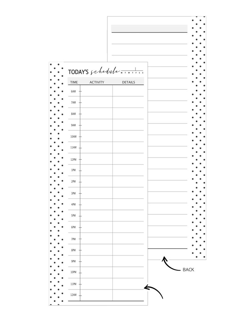 Half Sheet Today's Hourly Schedule Fill Paper Inserts <PRINTABLE PDF>