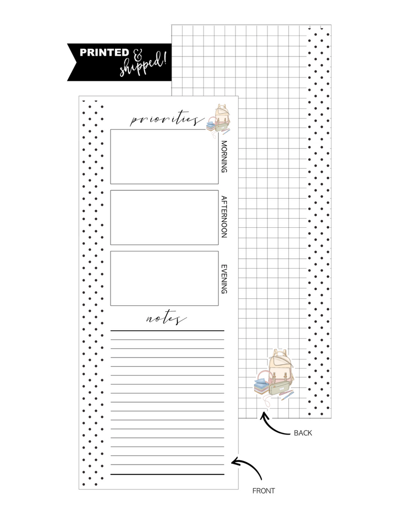 Priorities Bookbag Icon Fill Paper <PRINTED AND SHIPPED> HALF SHEET