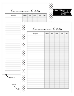 Homework Log Fill Paper <PRINTED AND SHIPPED>