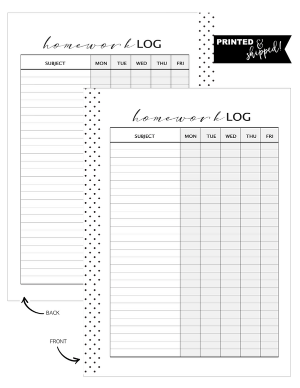 Homework Log Fill Paper <PRINTED AND SHIPPED>