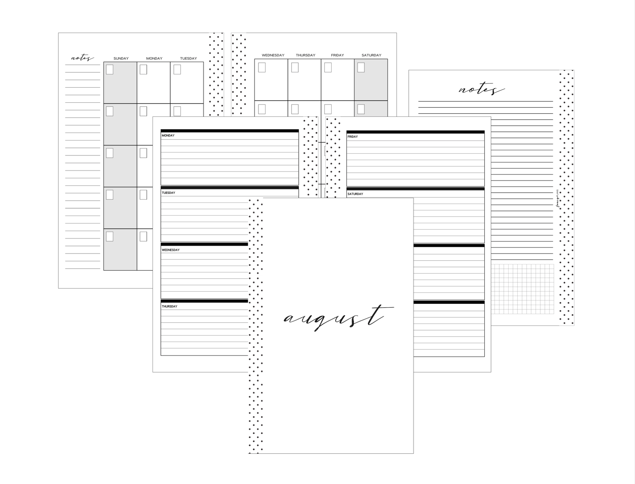 Calendar Inserts | Horizontal Planner Inserts - MONDAY START Un-Dated ...