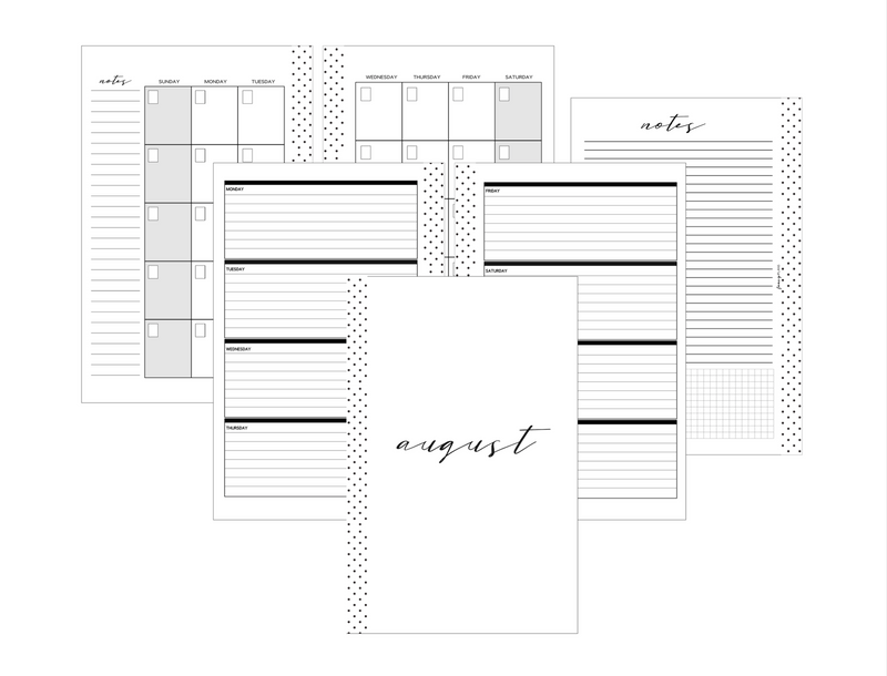 Horizontal Planner Inserts MONDAY START <Un-Dated PRINTED AND SHIPPED>