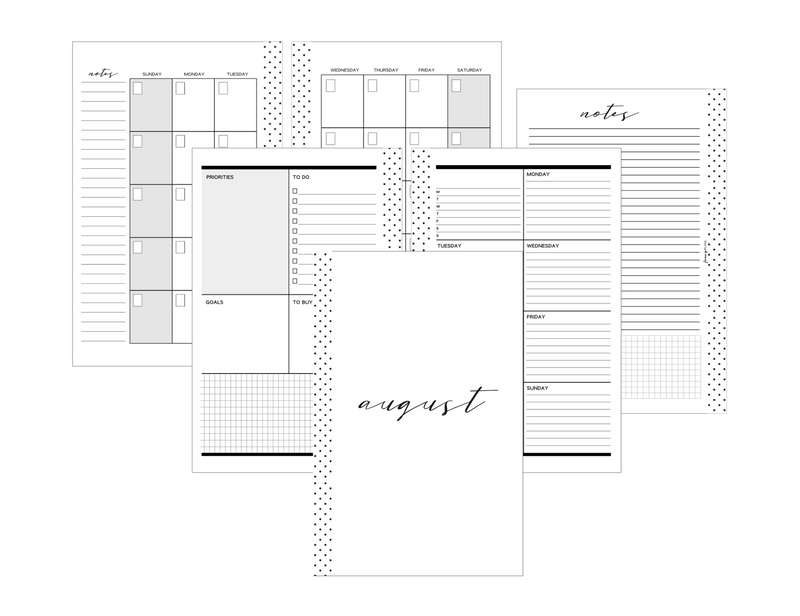 Dashboard Layout Planner Inserts MONDAY START <Un-Dated PRINTED AND SHIPPED>