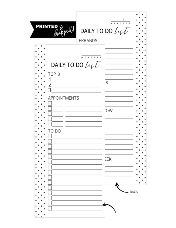 Daily To Do List Fill Paper HALF SHEET <PRINTED AND SHIPPED>