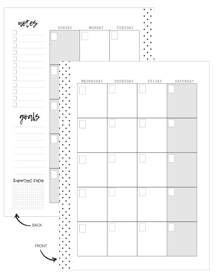 Monthly Planner Inserts <PRINTED AND SHIPPED> Un-Dated