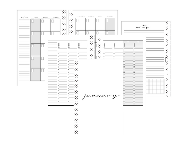 Lined Hourly Layout Planner Inserts MONDAY START <Un-Dated PRINTED AND SHIPPED>