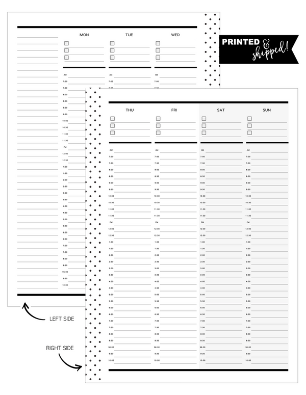 Lined Hourly Layout Planner Inserts MONDAY START <Un-Dated PRINTED AND SHIPPED>