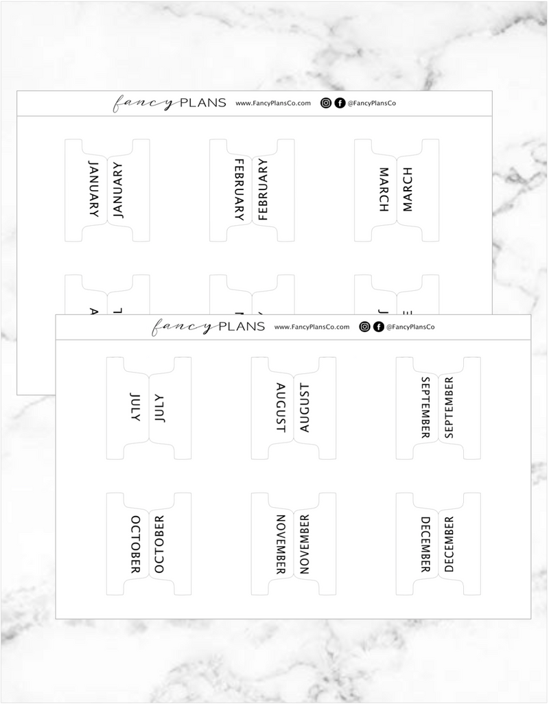 Fold Over Calendar Months Divider Tabs | SIMPLE FONT | LEGACY