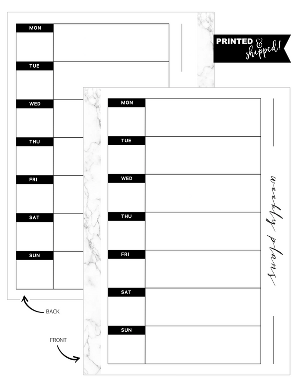 Weekly Planner Pages Undated Fill Paper <PRINTED AND SHIPPED>