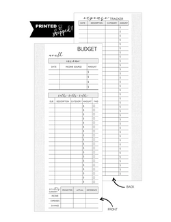 Budget and Exepense HALF SHEET <PRINTED AND SHIPPED>