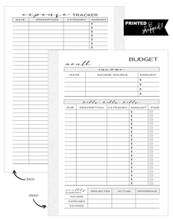 Budget and Expense Fill Paper Inserts <PRINTED AND SHIPPED>