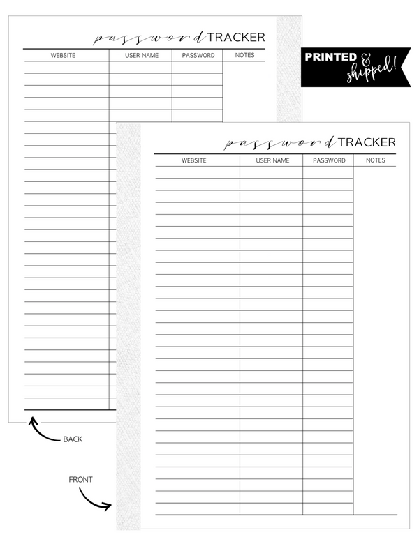 Password Tracker Fill Paper Inserts <PRINTED AND SHIPPED>