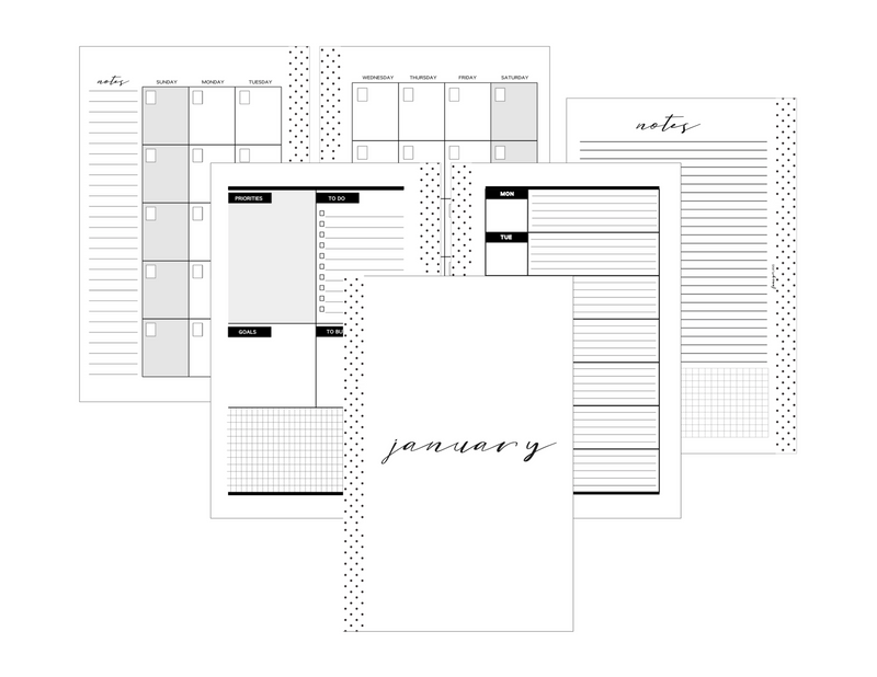 Horizontal Dashboard Layout Planner Inserts MONDAY START <Un-Dated PRINTED AND SHIPPED>