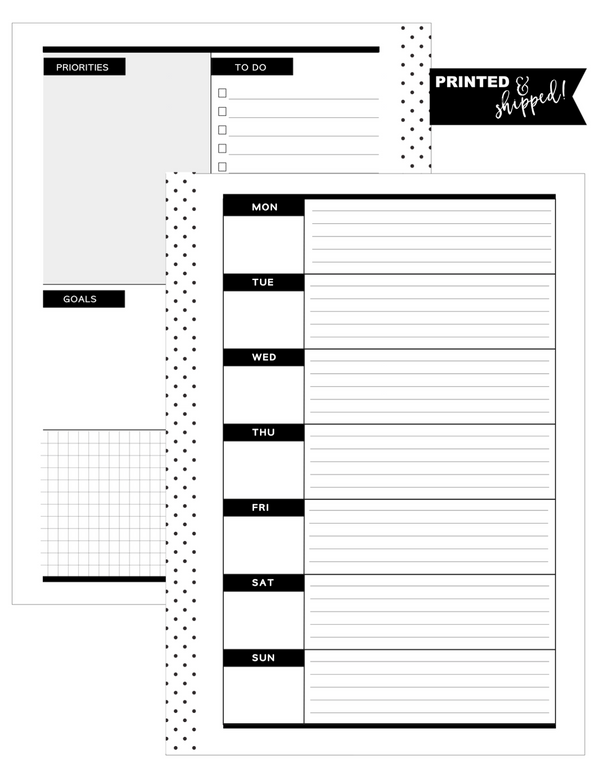 Horizontal Dashboard Layout Planner Inserts MONDAY START <Un-Dated PRINTED AND SHIPPED>