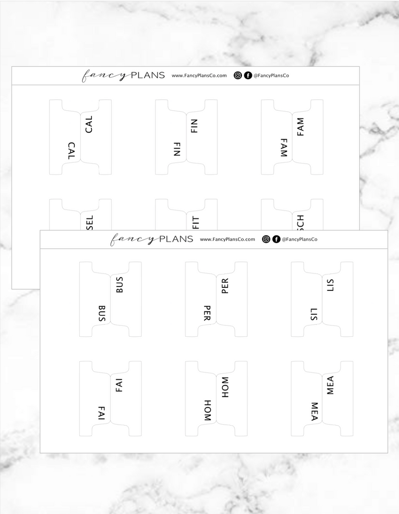 Fold Over ABBREV. Planner Subjects Divider Tabs | SIMPLE FONT | LEGACY