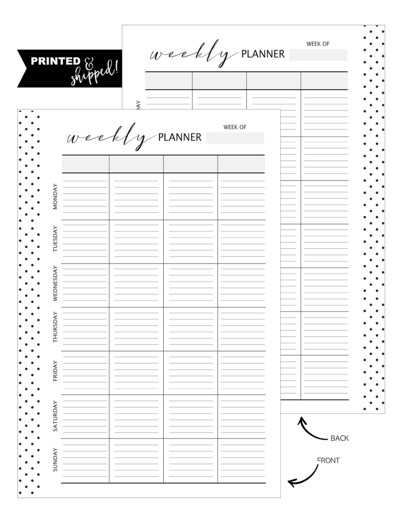 Weekly Planner Grid Fill Paper Inserts LINED <PRINTED AND SHIPPED>