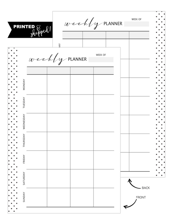 Weekly Planner Grid Fill Paper Inserts UN-LINED <PRINTED AND SHIPPED>