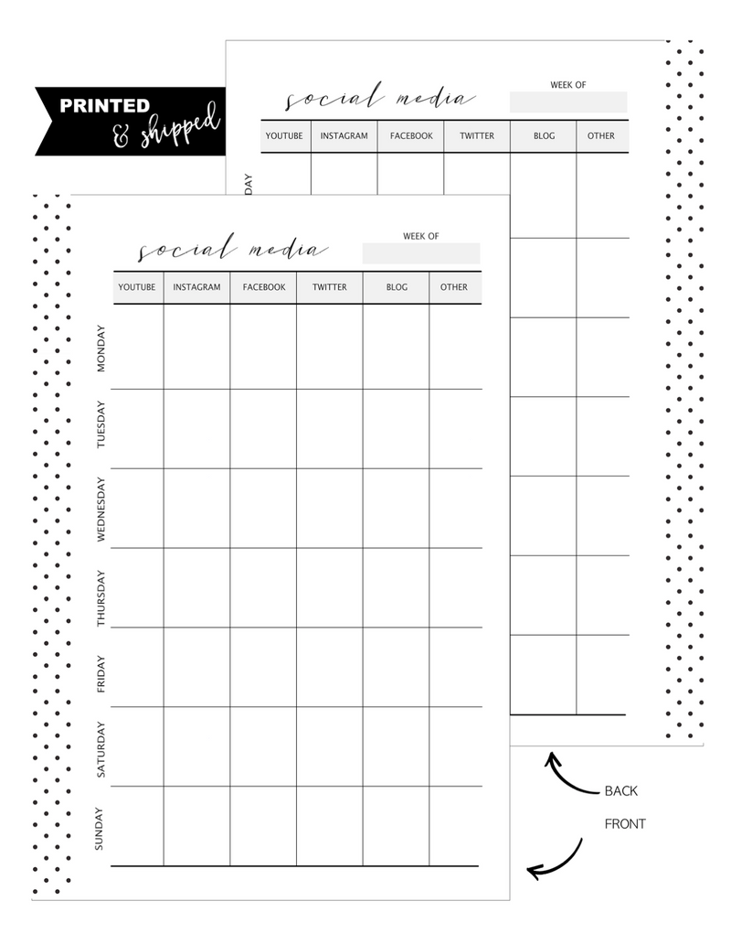 Social Media Planner Grid Fill Paper Inserts <PRINTED AND SHIPPED>
