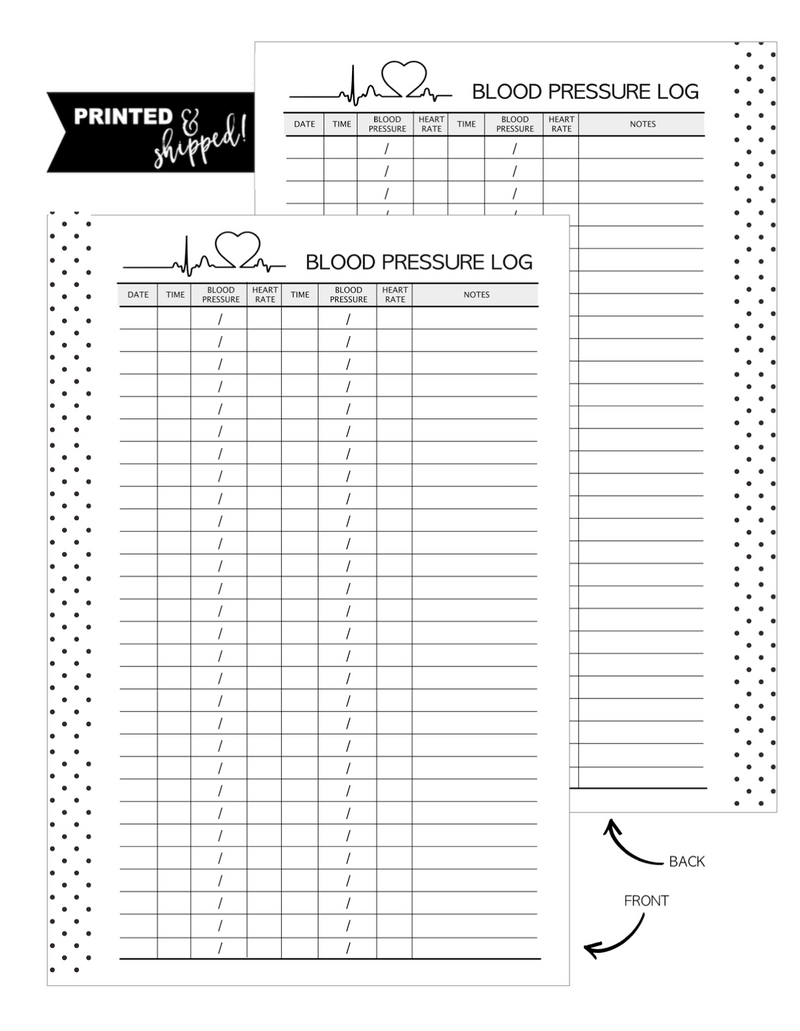 Blood Pressure Log Fill Paper Inserts