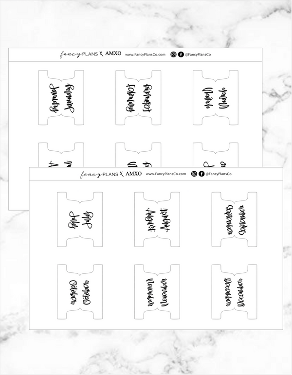 Fold Over Handlettered Months Divider Tabs | AMXO | LEGACY