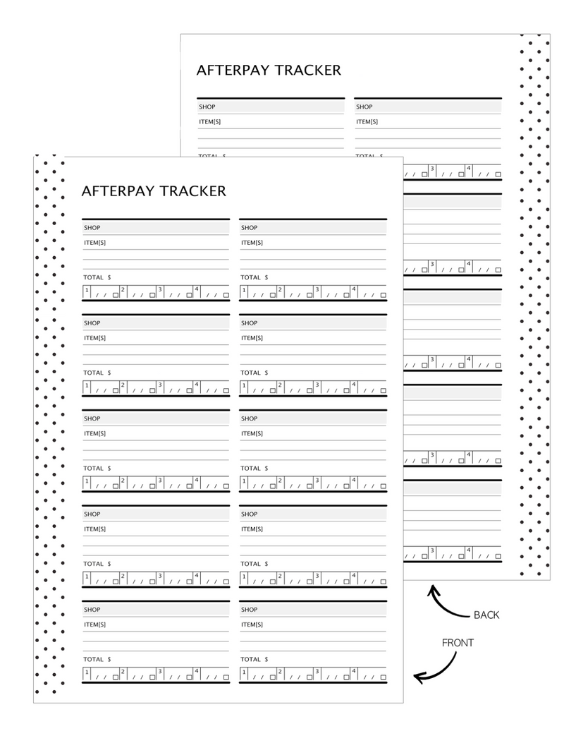 Classic HP Afterpay Tracker Fill Paper Inserts <PRINTABLE PDF>