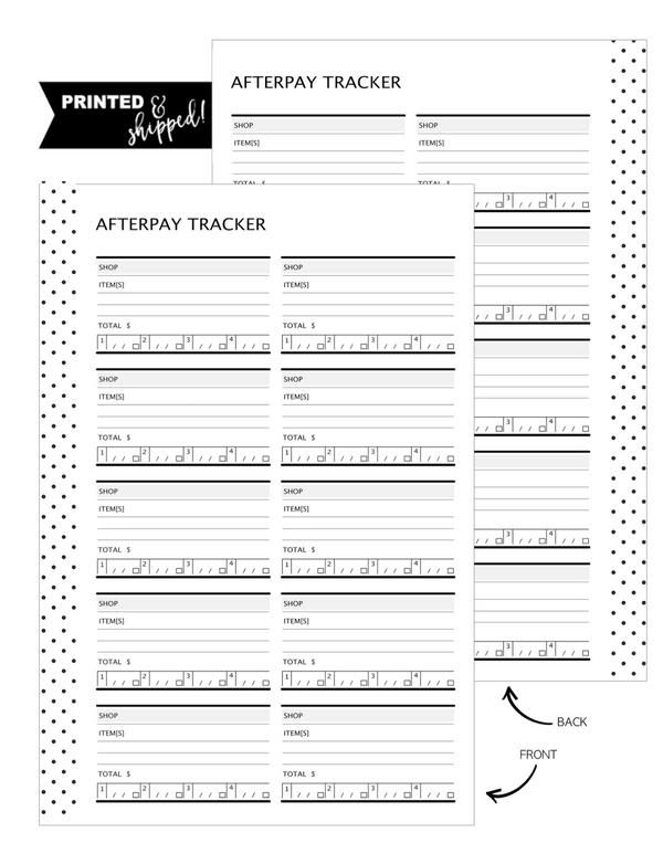 AfterPay Tracker Fill Paper Inserts