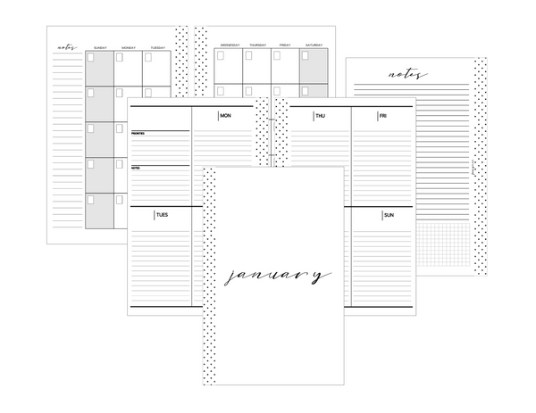 Vertical Week On 2 Planner Inserts MONDAY START [One Month] <Un-Dated PRINTED AND SHIPPED>