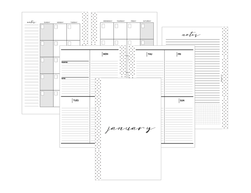 Vertical Week On 2 Planner Inserts MONDAY START [One Month] <Un-Dated PRINTED AND SHIPPED>