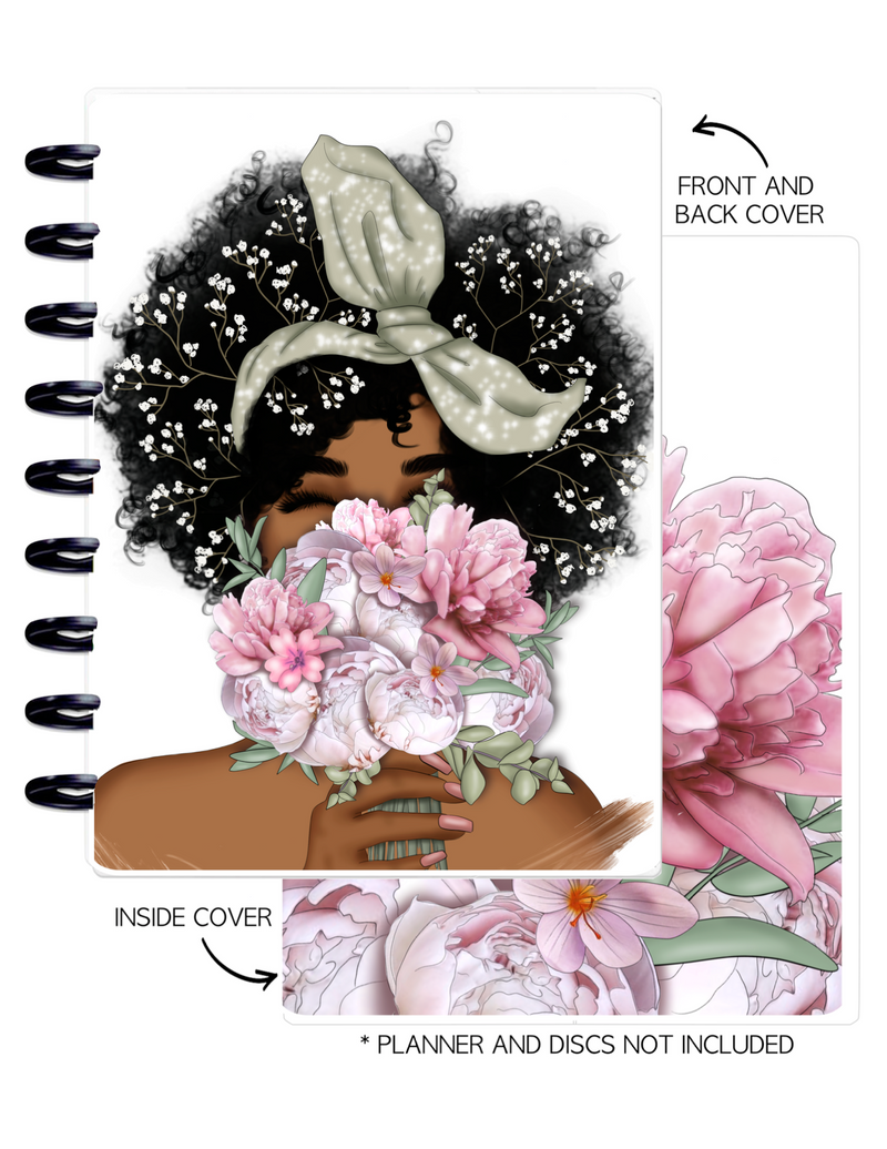 Cover Set of 2 LETS BLOOM Girl With Bouquet <Double Sided Print> Brown Girl