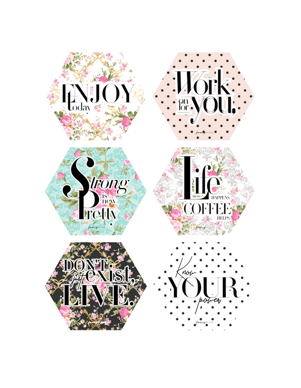 3 x 3 Inspiration Cards | HEXAGON CLASSY QUOTES FLORAL