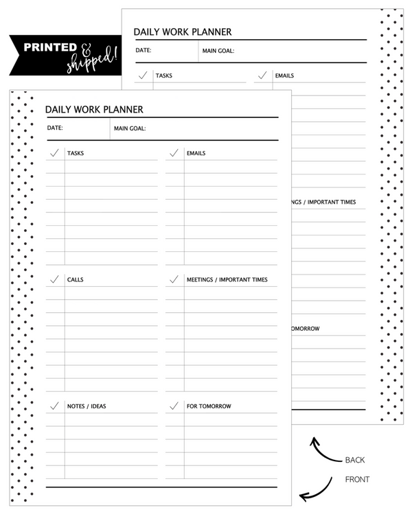 Daily Work Planner Fill Paper <PRINTED AND SHIPPED>