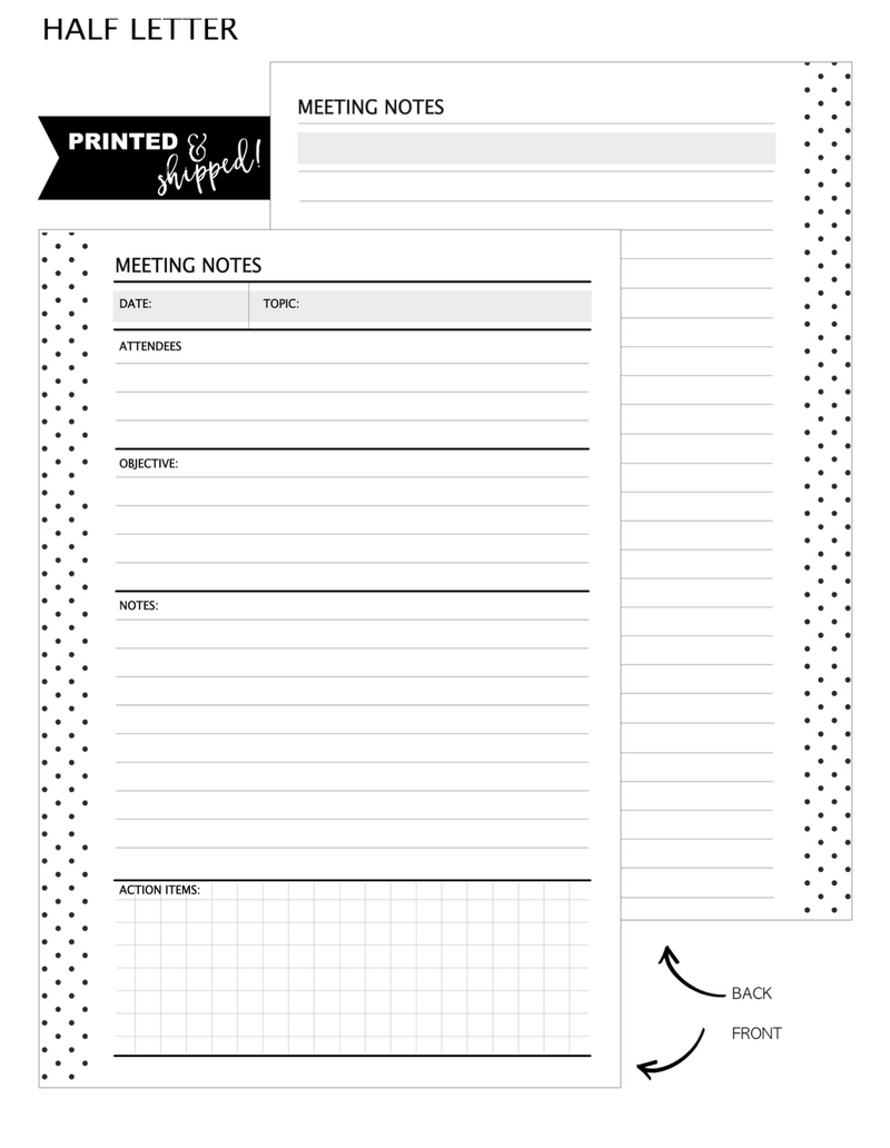 Meeting Notes Fill Paper <PRINTED AND SHIPPED>