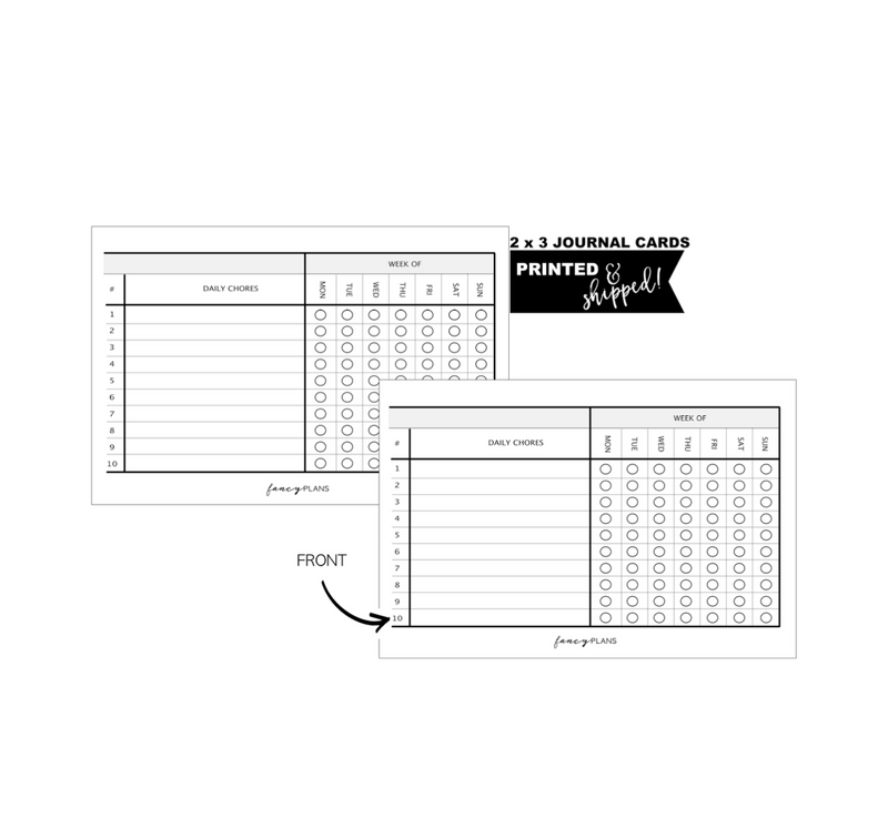 3 x 5 Chore Tracker Journal Task Cards