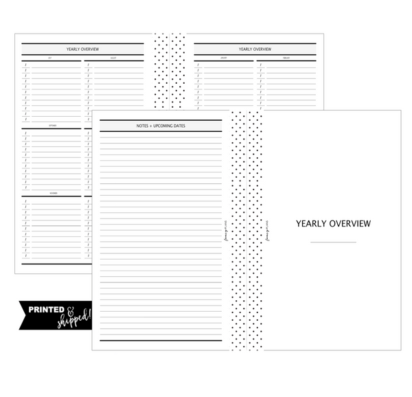 Yearly Overview Fill Paper <PRINTED AND SHIPPED>