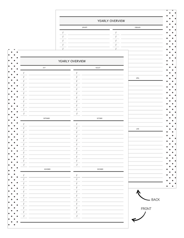 Yearly Overview Fill Paper <PRINTED AND SHIPPED>