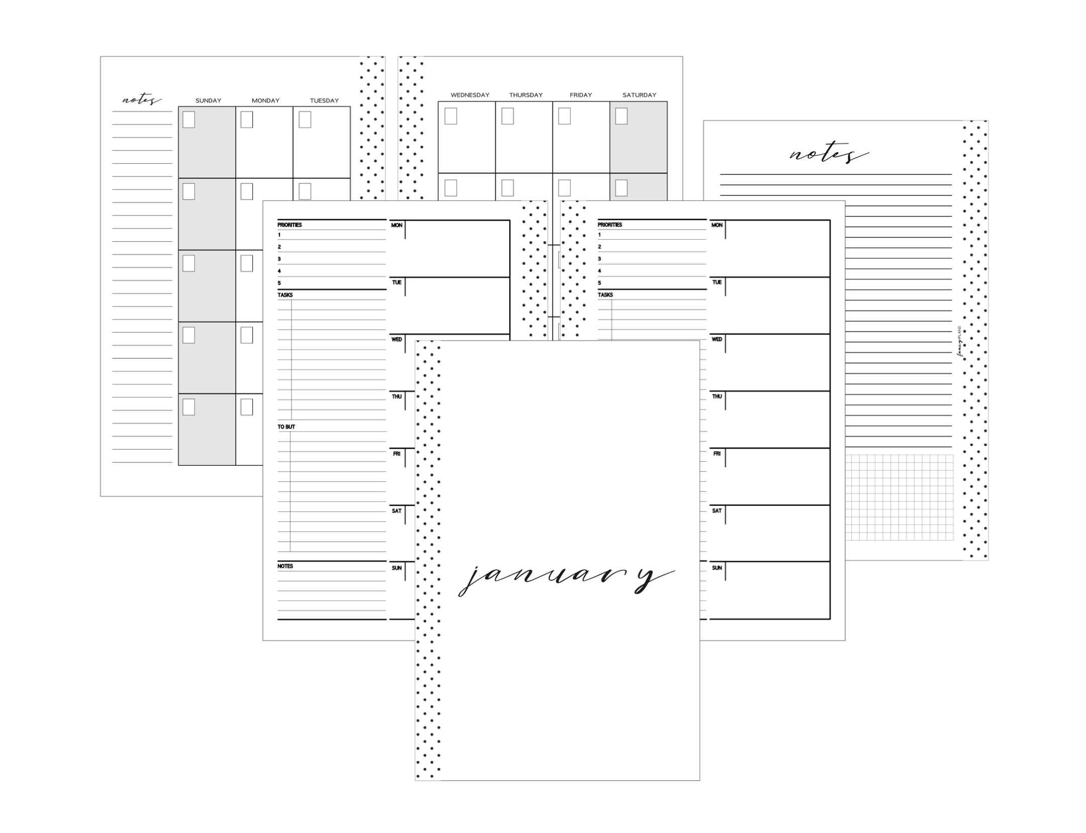 Calendar Inserts | Vertical Week On 1 Layout - MONDAY START [One Month ...