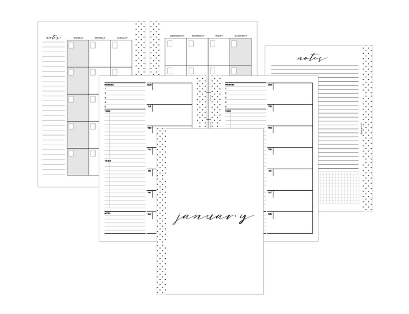 Vertical Week On 1 Layout Planner Inserts MONDAY START [One Month] <Un-Dated PRINTED AND SHIPPED>